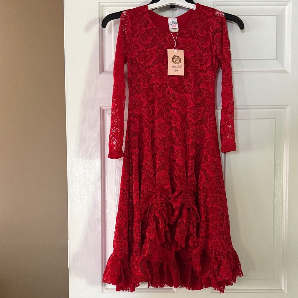 Mia Belle Girls Red Lace Dress